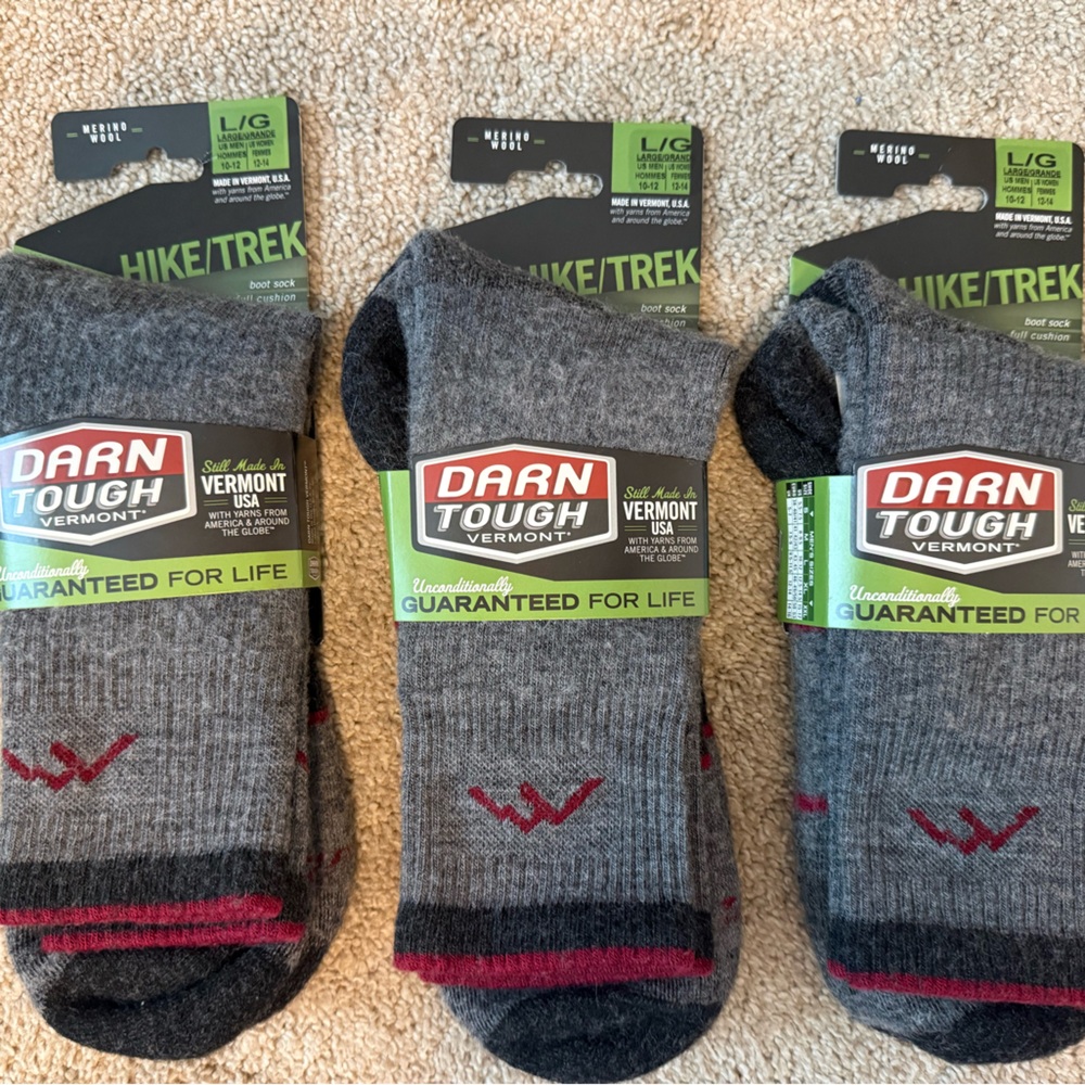 Darn Tough Vermont Men’s Merino Wool Boot Hiking Socks (Lot of 3 Pairs)